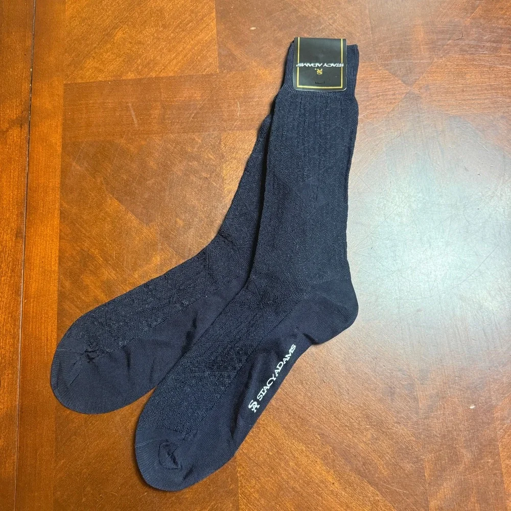 Stacy‎ Adams Mens Navy Blue Textured Knit Dress Socks Size 10-13 NEW